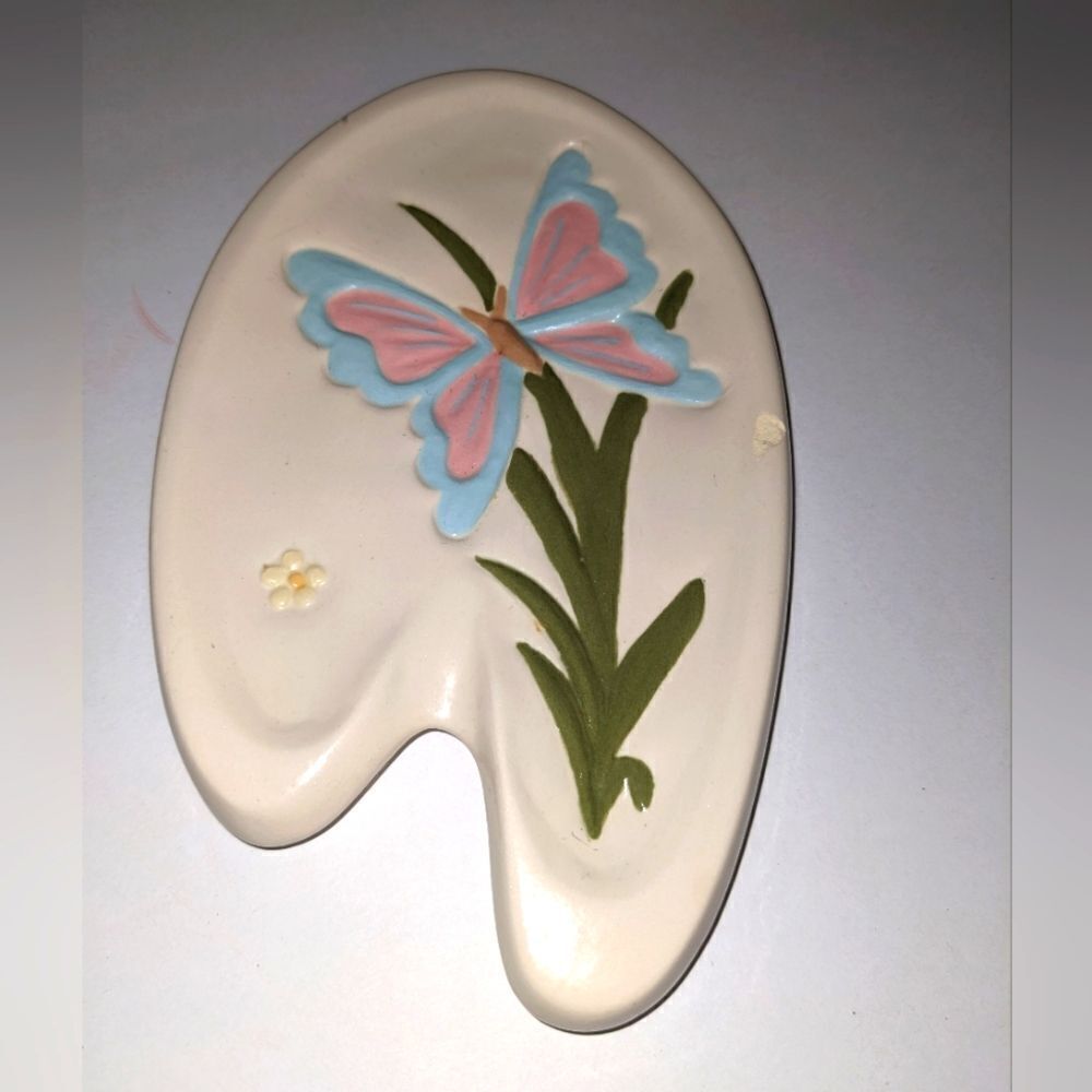 Vintage ceramic hand painted butterfly artwork